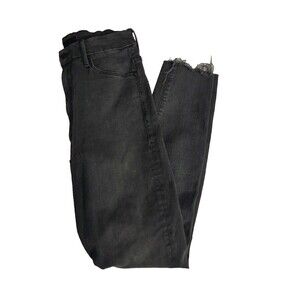 Mother High Waisted Looker Ankle Fray Jeans Size 26 Lighting Up Lanterns Black